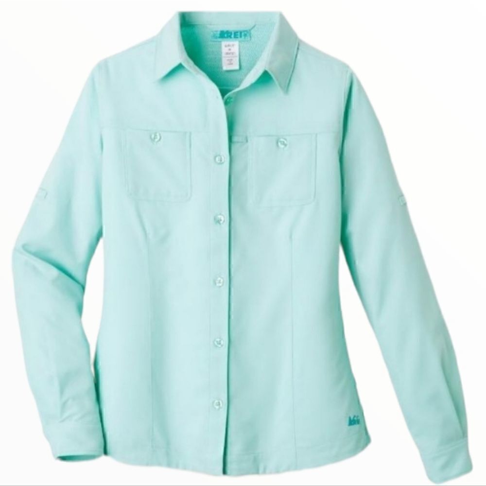 LN REI GIRLS MINT BUTTON UP LONG SLEEVE SHIRT SZ. XXS (4-5)